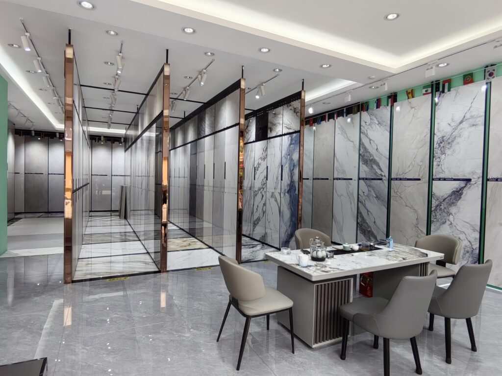 Large format porcelain tiles in Foshan showroom